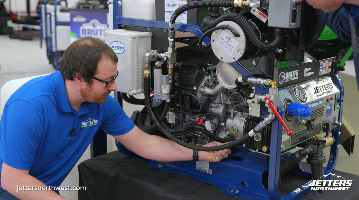 Jetters Northwest Technician Demonstrating Jetter Maintenance on a Brute Jetter